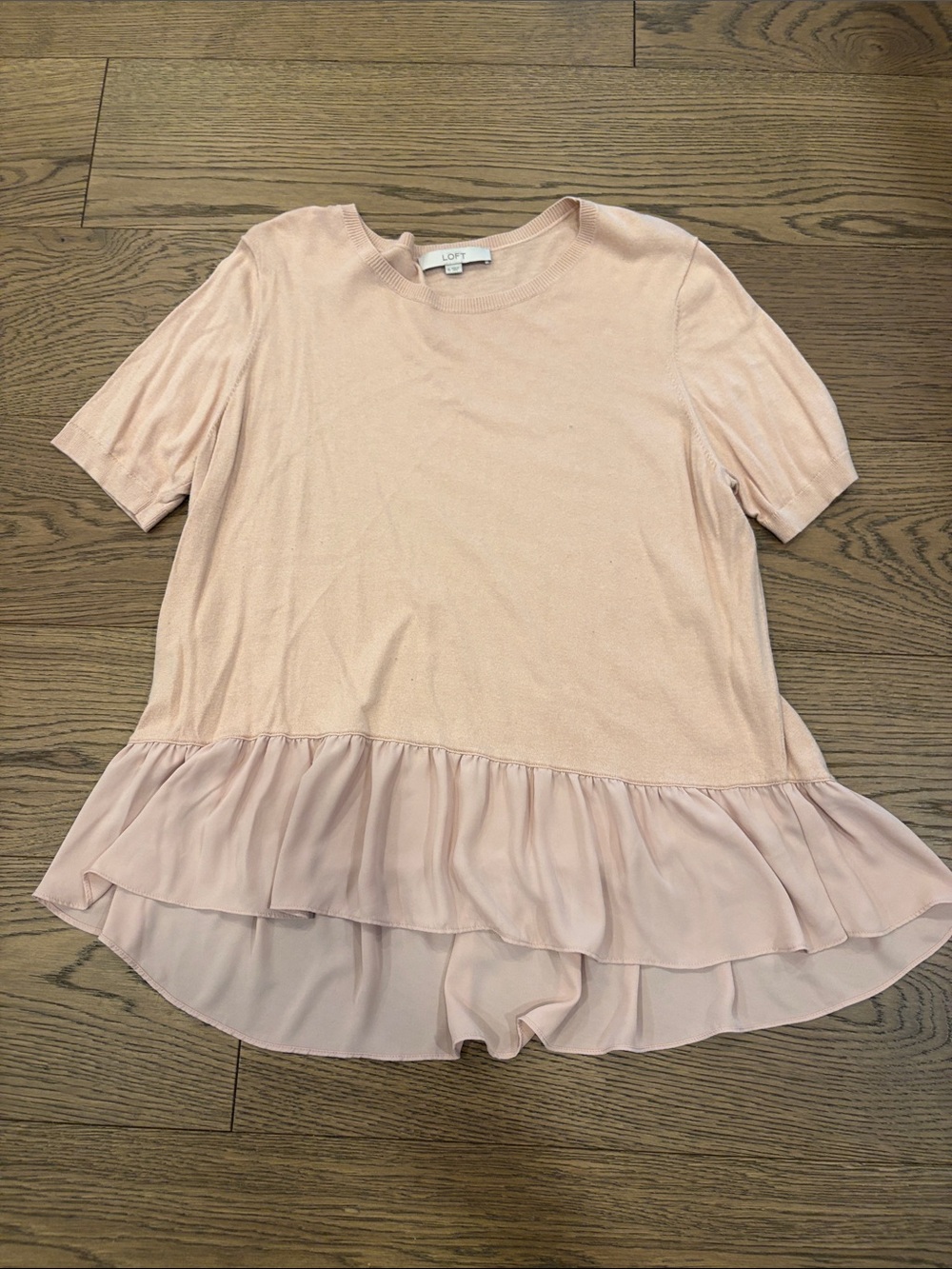 LOFT Blush Pink Short Sleeve Ruffle-Hem Top